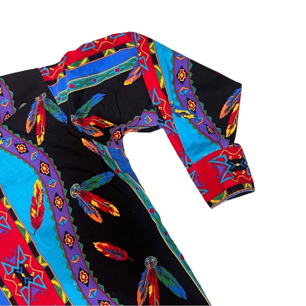 Wrangler Vintage Y2K 90’s Aztec Southwestern Feather Pearl Snap Shirt XL - Picture 5 of 9